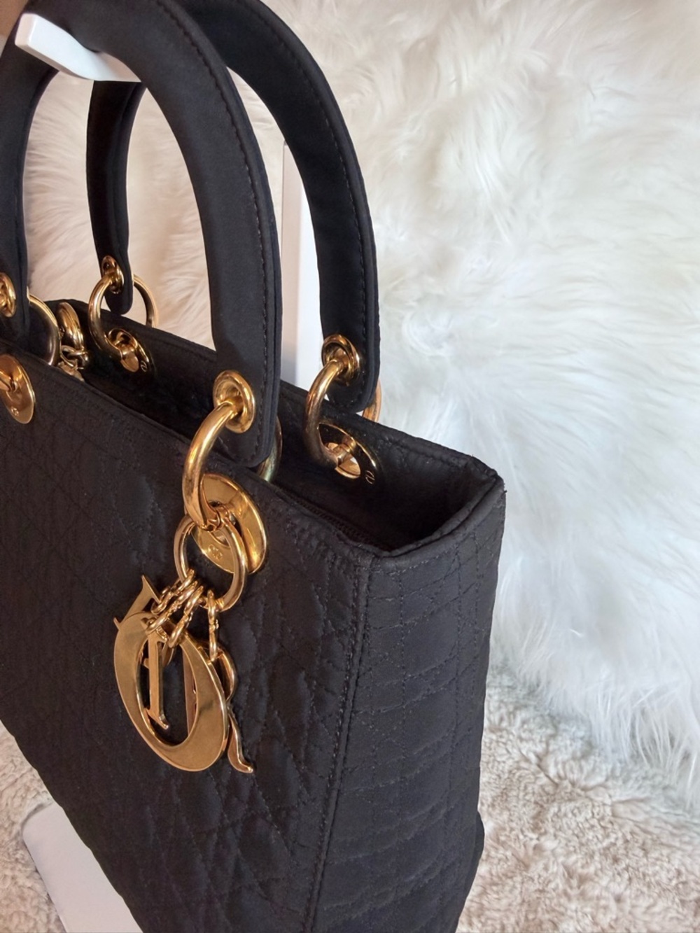 Dior Black Quilted Lady Dior Satchel with Gold Hardware Charms - Picture 7 of 14